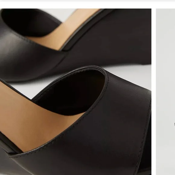 Ann Taylor Black Leather Open-Toe Wedge Slides - Picture 2 of 2